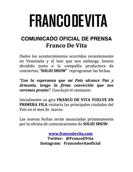 franco de vita comunicado