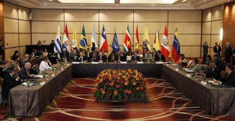 Una vista general de la sesión extraordinaria de la Unión de Naciones Suramericanas (Unasur) en Santiago.