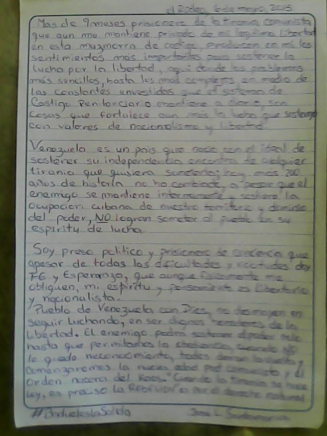 Carta de José Luis Santamaria desde el Rodeo ll 