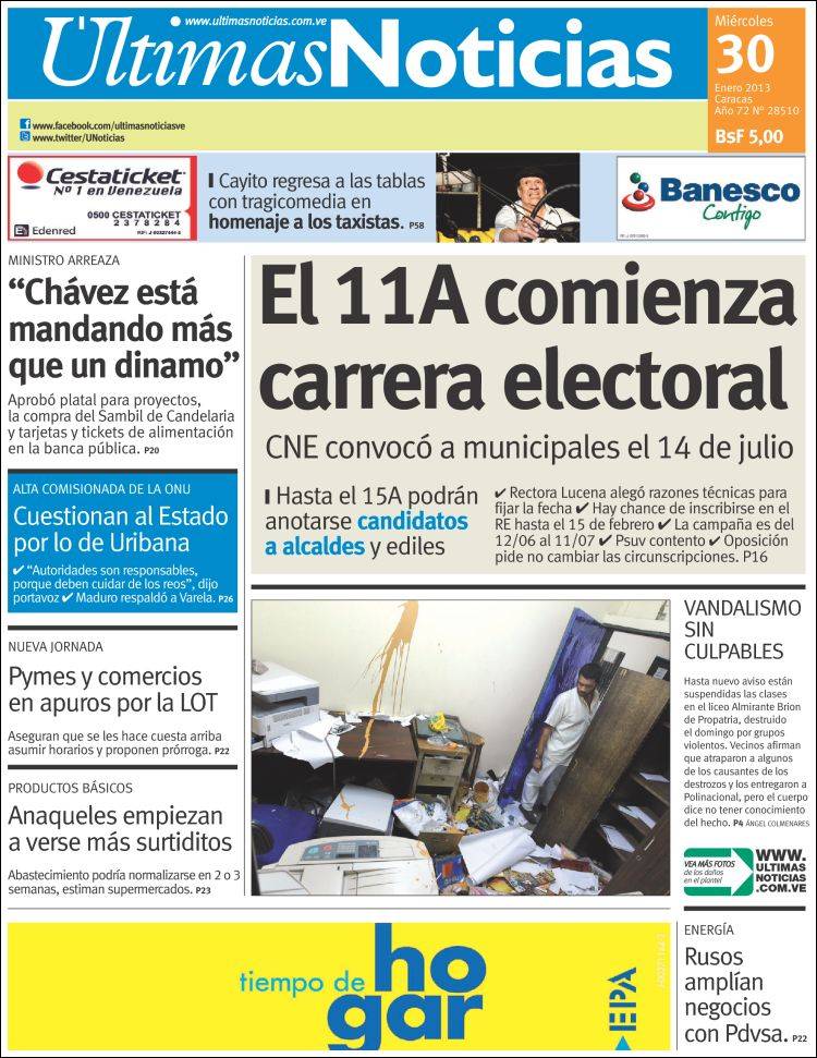 Portadas del miércoles 30 de enero de 2013