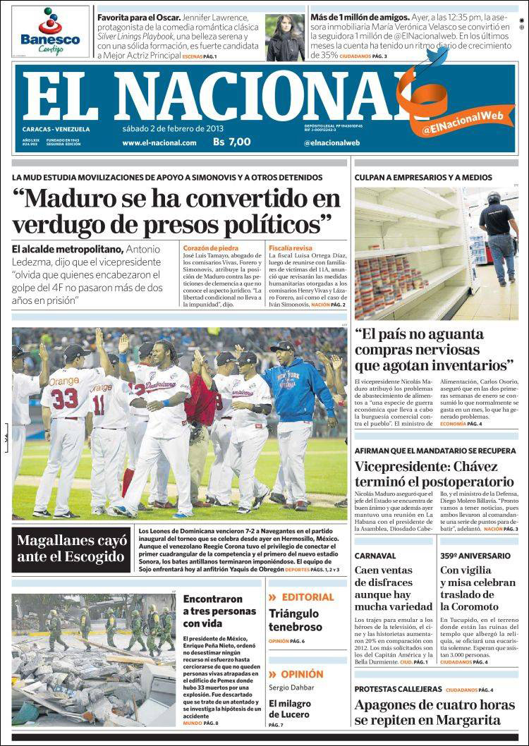 Portadas del sábado 2 de febrero de 2013