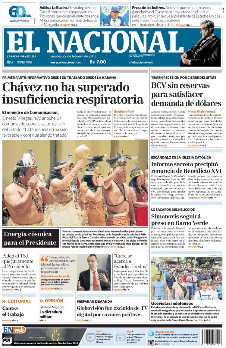 Portadas del viernes 22 de febrero de 2013