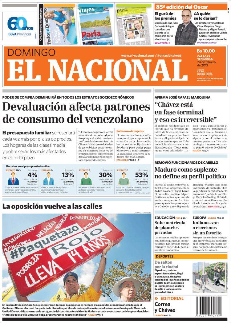 Portadas del domingo 24 de febrero de 2013