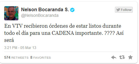 Bocaranda: VTV alerta para cadena importante