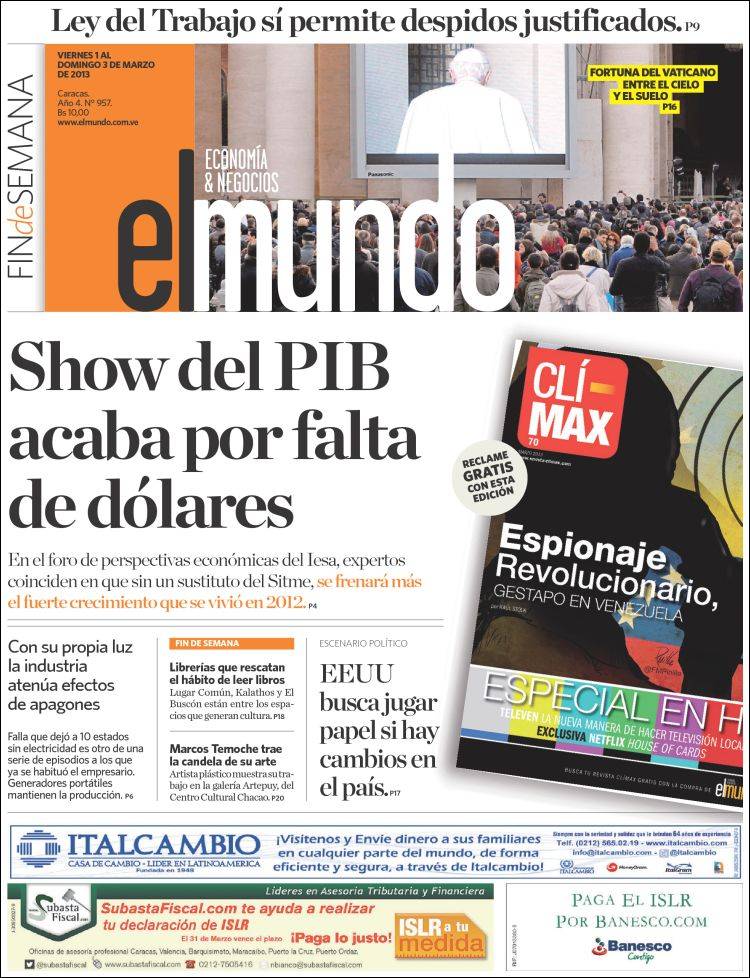 Portadas del viernes 01 de marzo de 2013