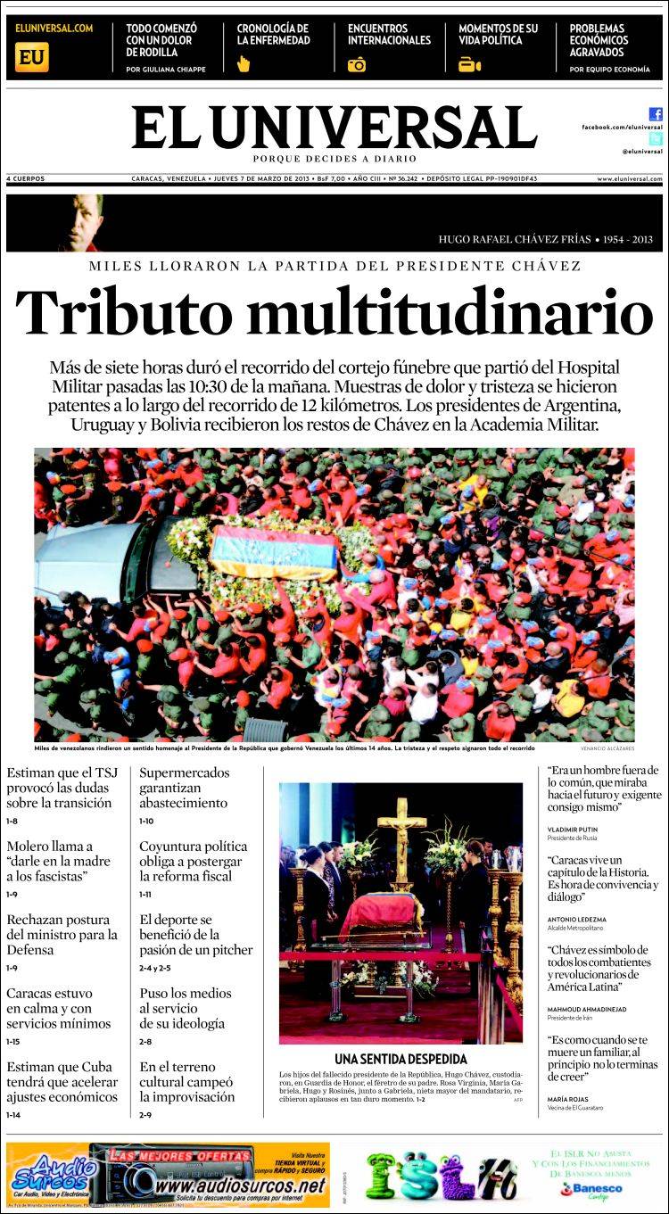 Portadas del jueves 07 de marzo de 2013