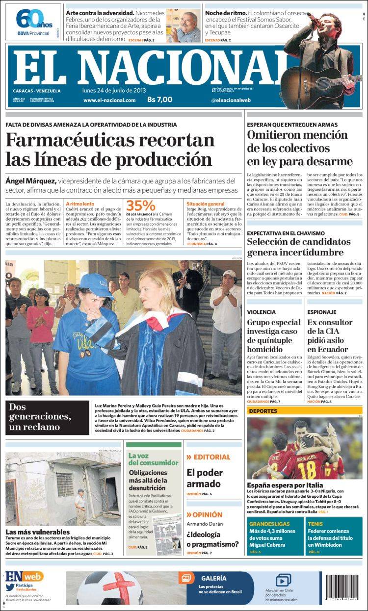 Portadas del lunes 24 de junio de 2013