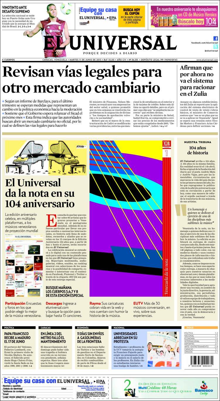 Portadas del martes 11 de junio de 2013