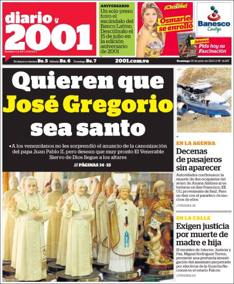 Portadas del domingo 07 de julio de 2013