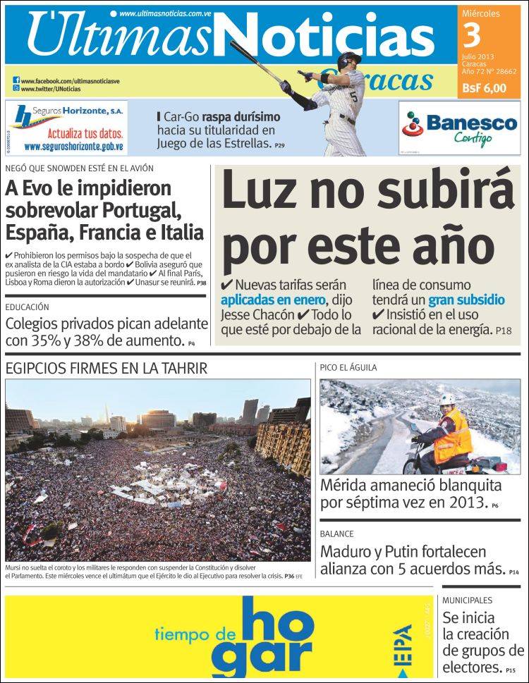 Portadas del miércoles 03 de julio de 2013