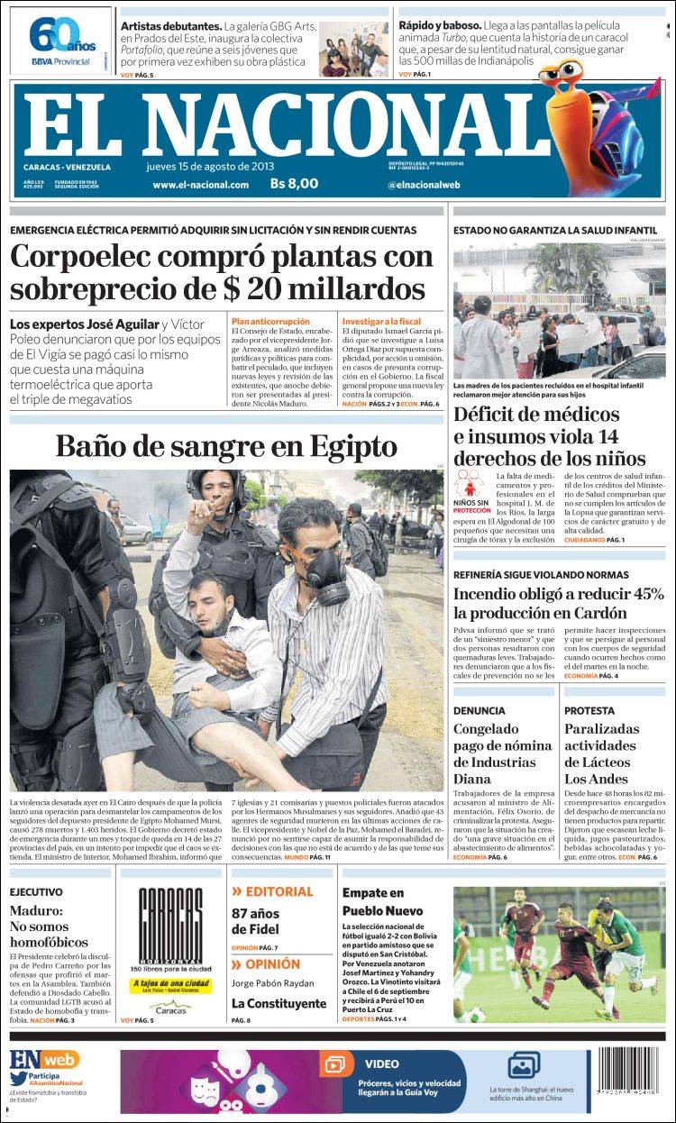 Portadas del jueves 15 de agosto de 2013