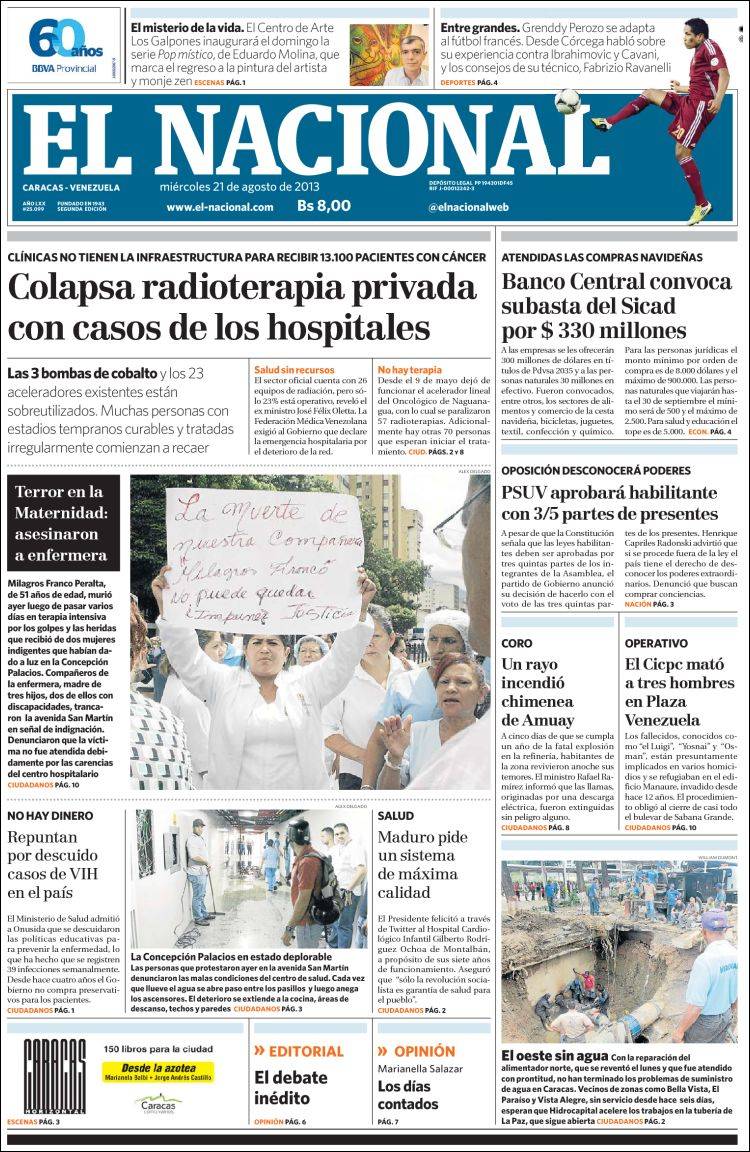 Portadas del miércoles 21 de agosto de 2013