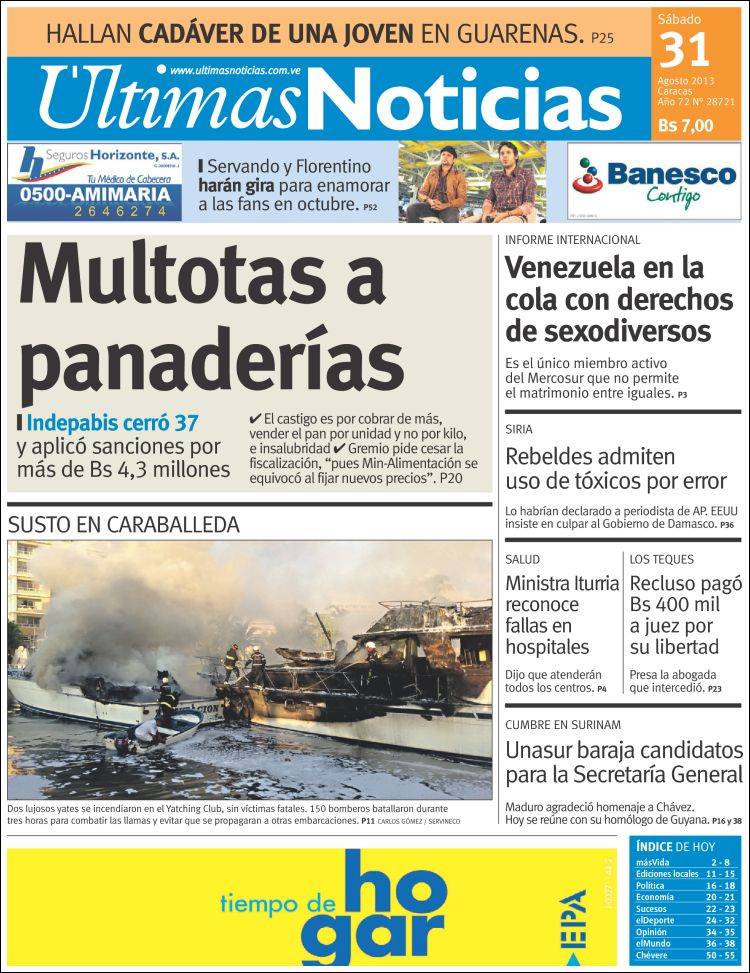 Portadas del sábado 31 de agosto de 2013