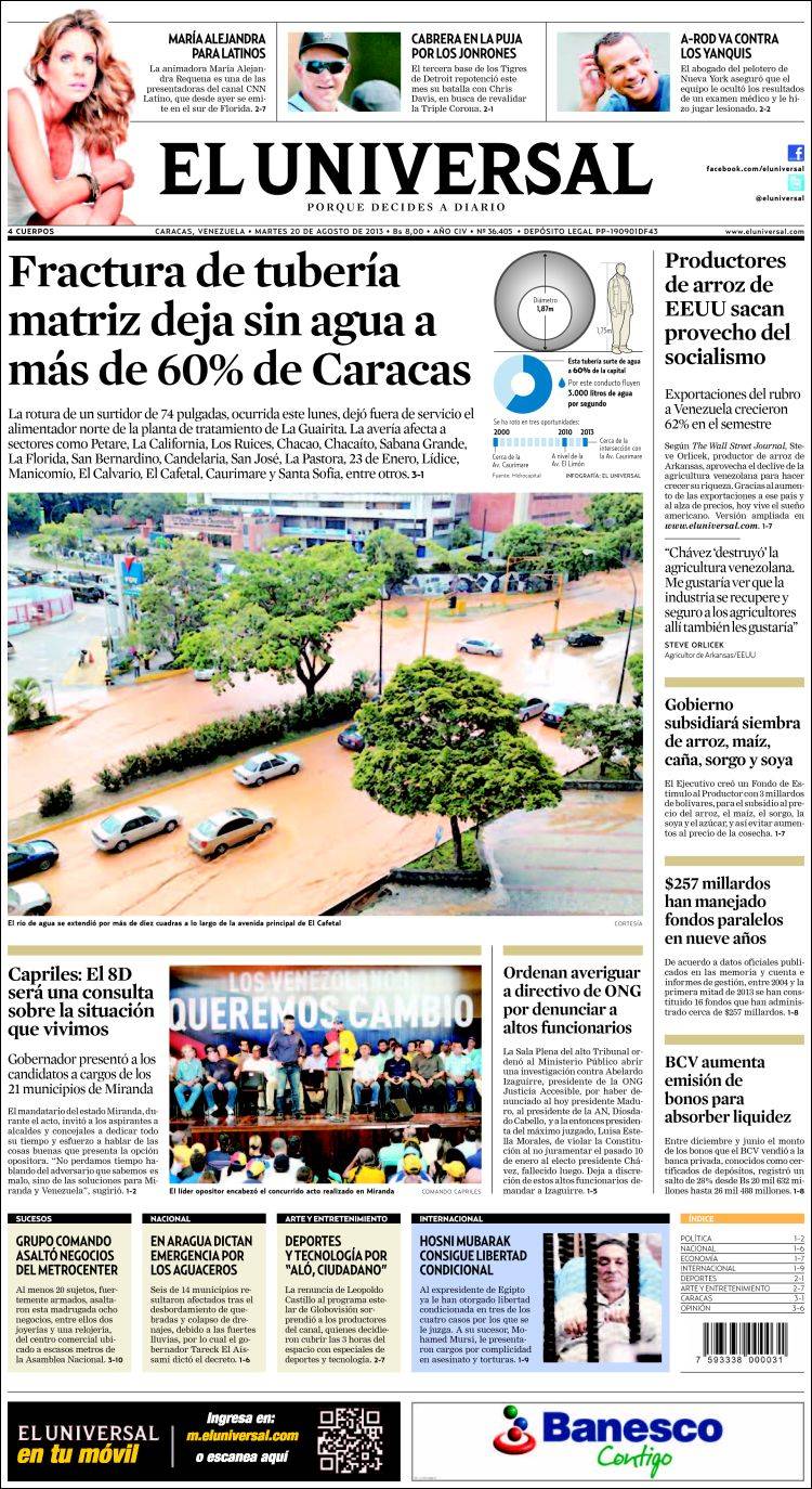 Portadas del martes 20 de agosto de 2013