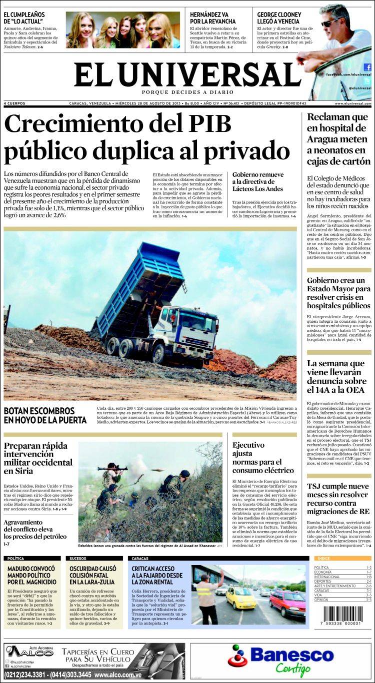 Portadas del miércoles 28 de agosto de 2013