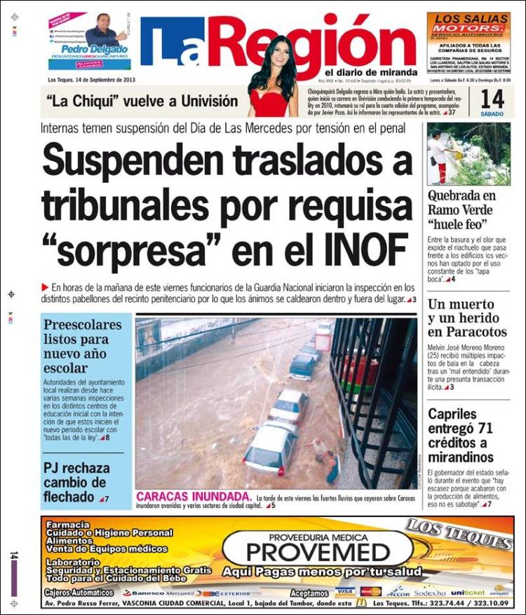 Portadas del sábado 14 de septiembre de 2013