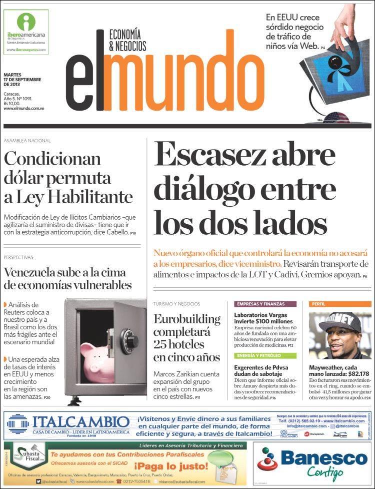 Portadas del martes 17 de septiembre de 2013