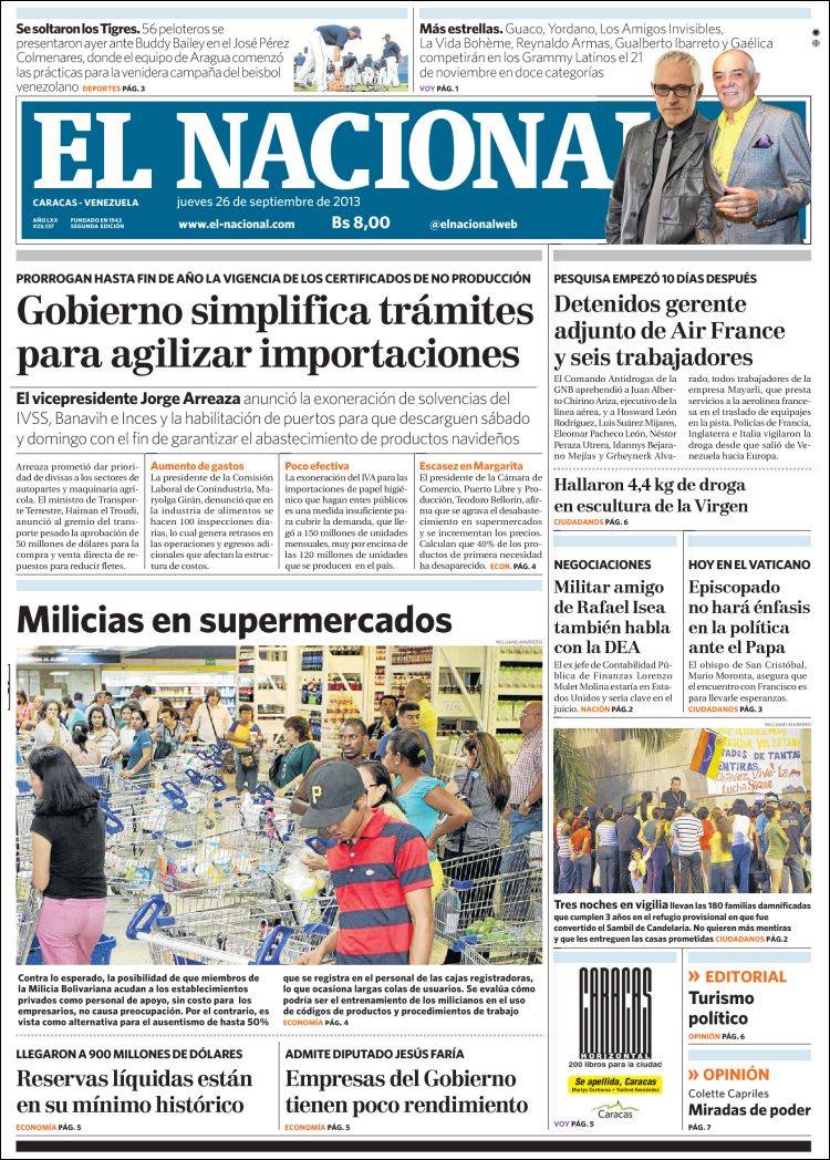 Portadas del jueves 26 de septiembre de 2013