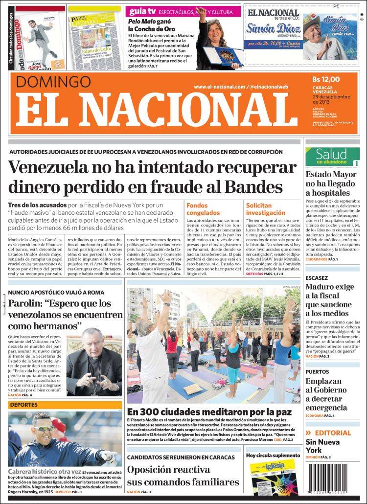 Portadas del domingo 29 de septiembre de 2013