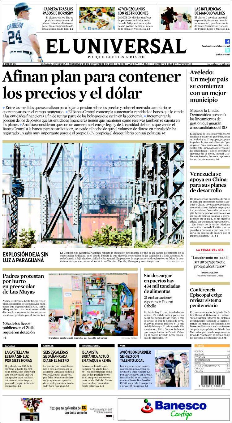 Portadas del miércoles 25 de septiembre de 2013