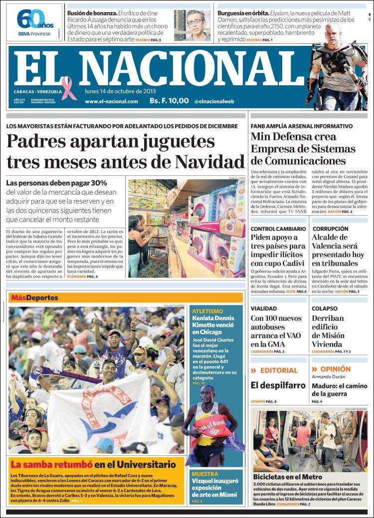 Portadas del lunes 14 de octubre de 2013