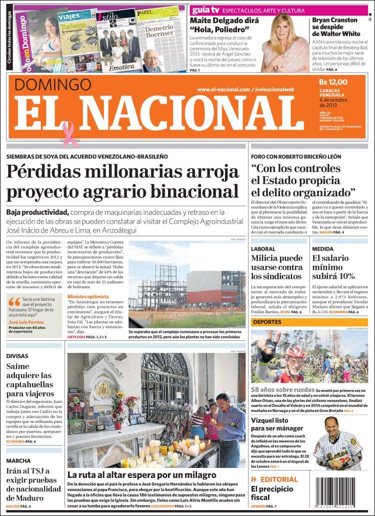 Portadas del lunes 07 de octubre de 2013