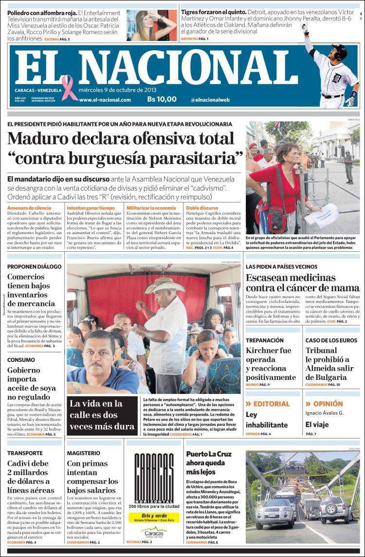 Portadas del miércoles 09 de octubre de 2013