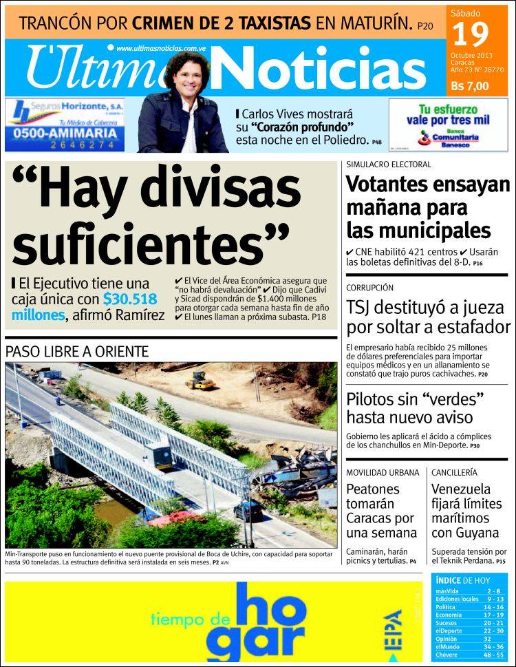 Portadas del sábado 19 de octubre de 2013