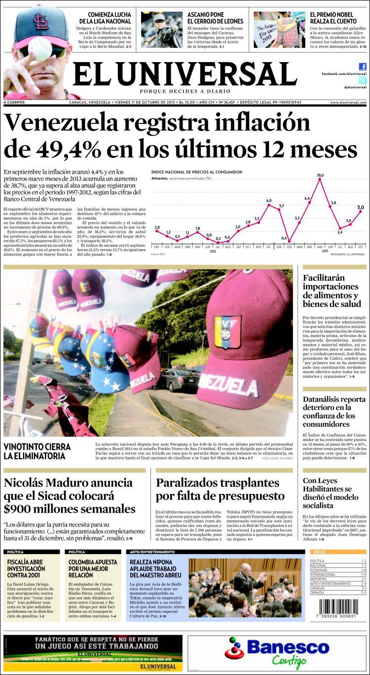 Portadas del viernes 11 de octubre de 2013