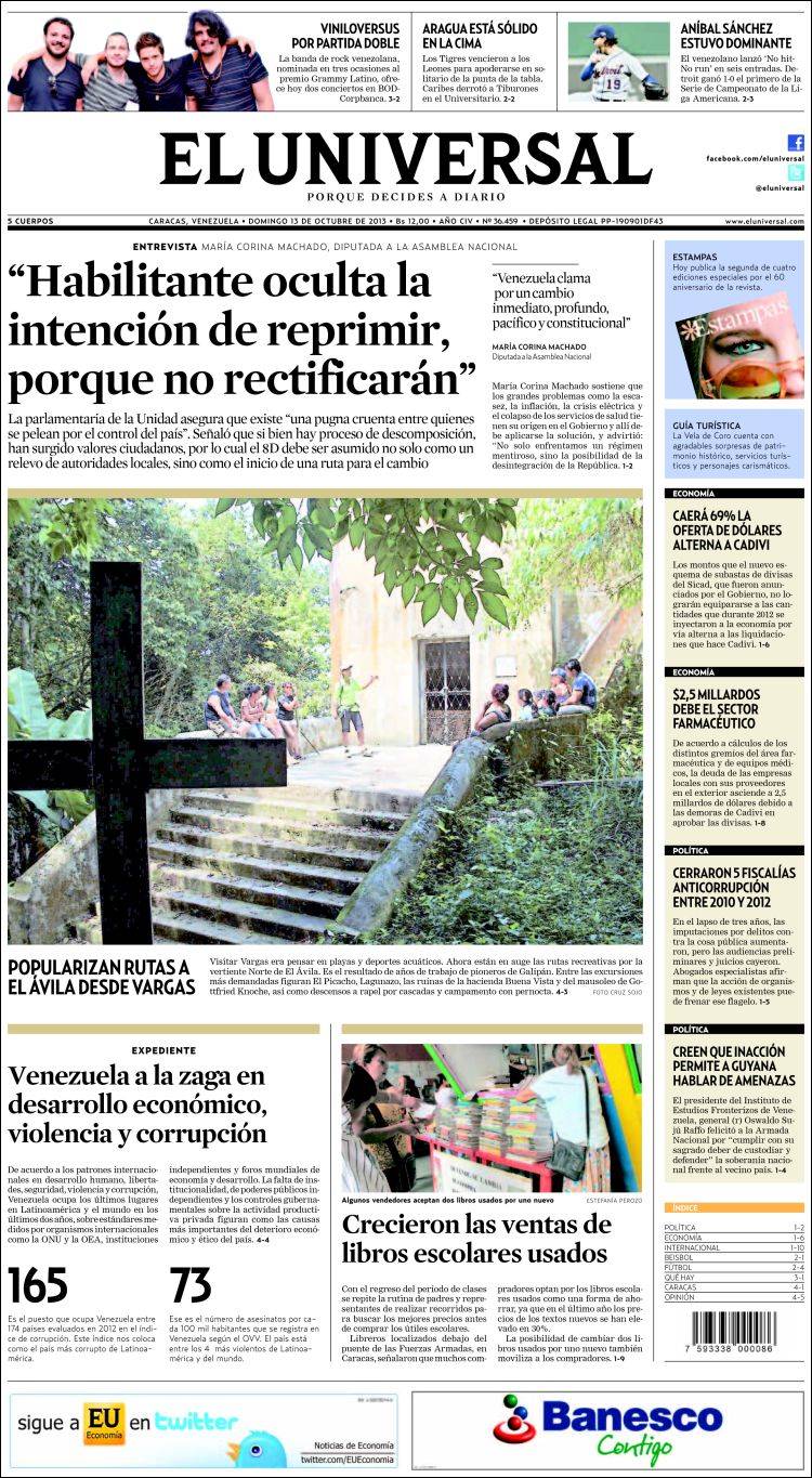 Portadas del domingo 13 de octubre de 2013