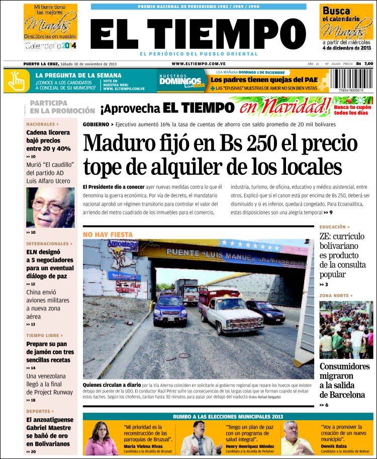 Portadas del sábado 30 de noviembre de 2013