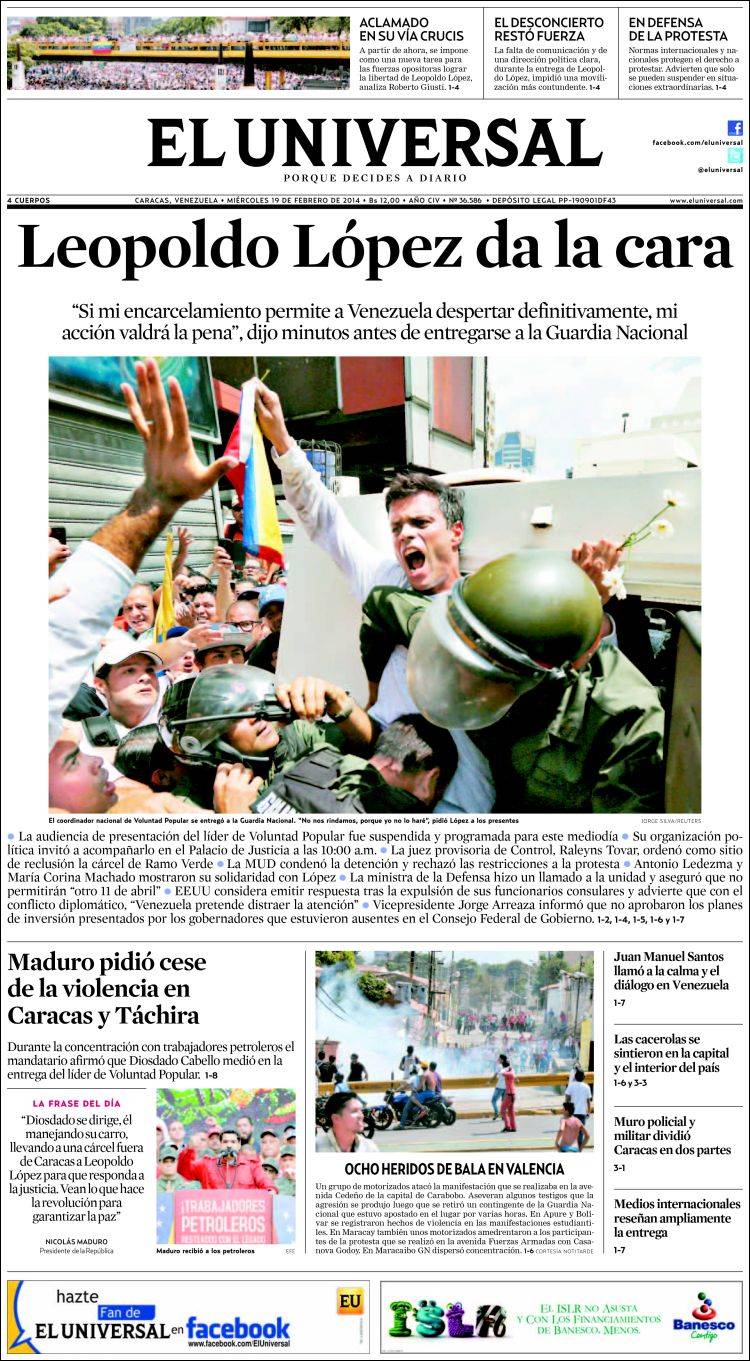 Portadas del miércoles 19 de febrero de 2014