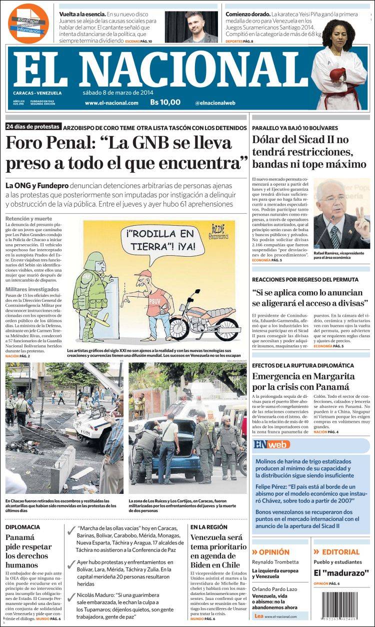 Portadas del sábado 08 de marzo de 2014