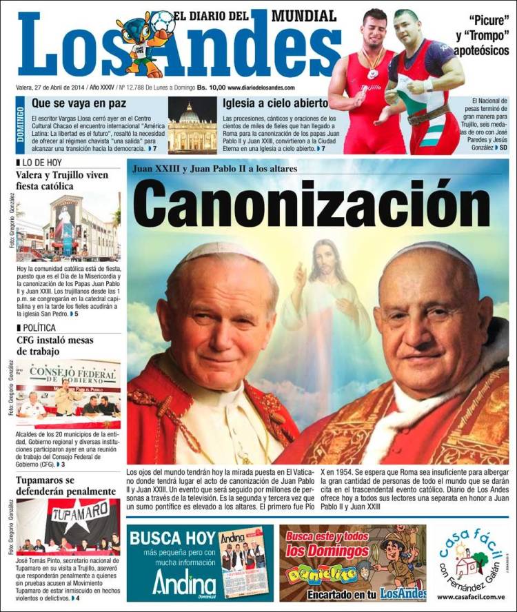 Portadas del domingo 27 de abril de 2014