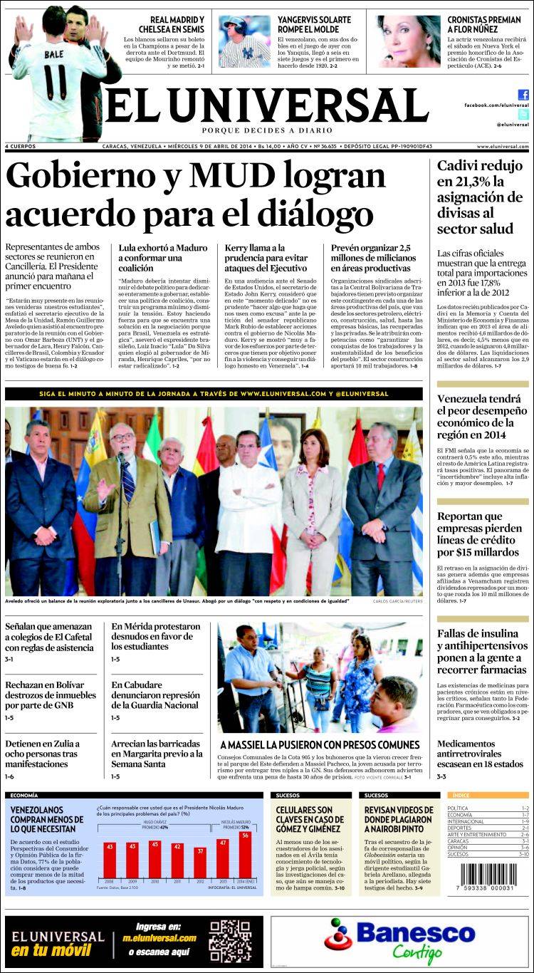 Portadas del miércoles 09 de abril de 2014