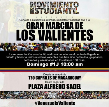 Estudiantes convocan a la “Gran Marcha de los Valientes” este sábado