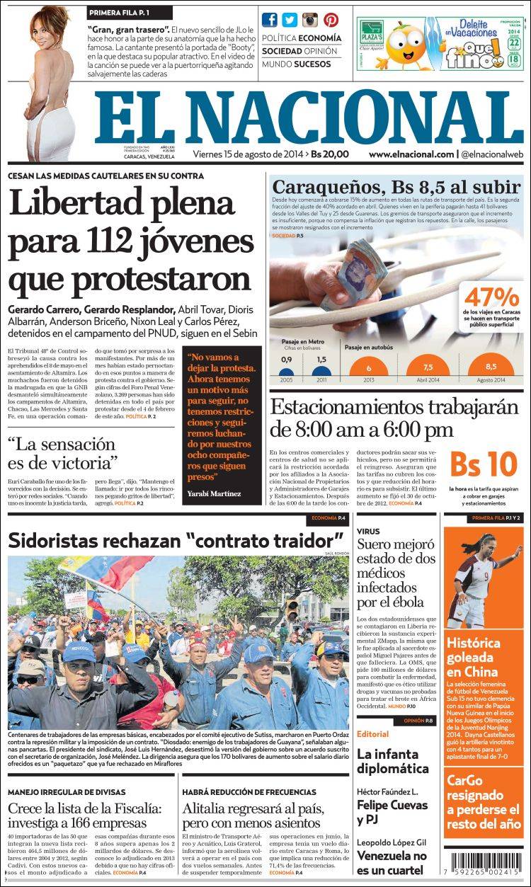 Portadas del viernes 15 de agosto de 2014