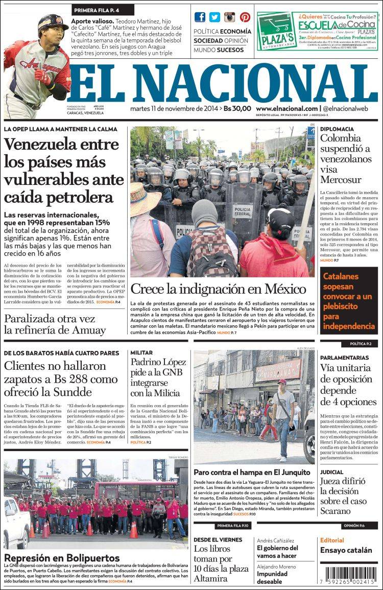 Portadas del martes 11 de noviembre de 2014