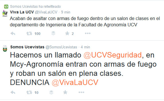 Asalto con armas de fuego en salón de clases de la UCV-Agronomía