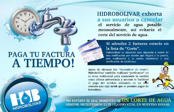 Hidrobolívar suspenderá servicio de agua en zonas de alta morosidad