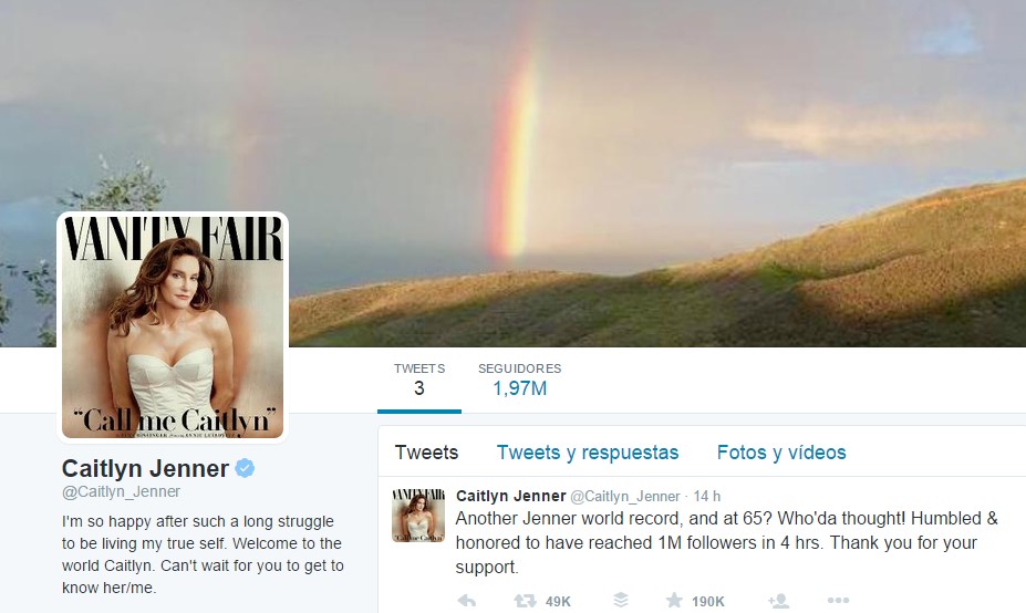 .@Caitlyn_Jenner supera a Obama y logra un millón de seguidores en Twitter en cuatro horas