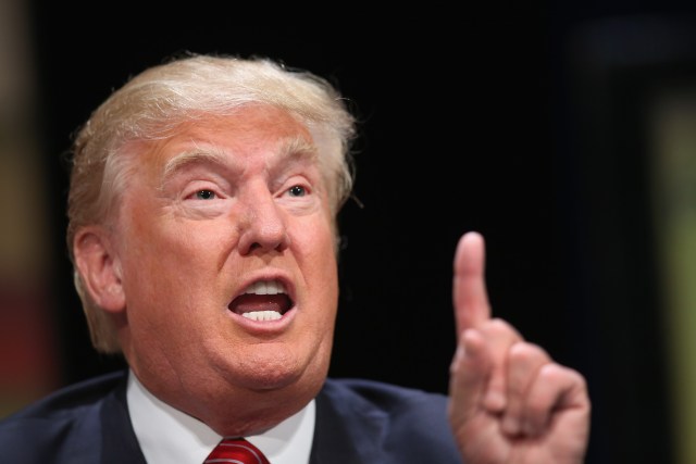 AMES, IA - JULY 18: Republican presidential hopeful businessman Donald Trump fields questions at The Family Leadership Summit at Stephens Auditorium on July 18, 2015 in Ames, Iowa. According to the organizers the purpose of The Family Leadership Summit is to inspire, motivate, and educate conservatives.   Scott Olson/Getty Images/AFP