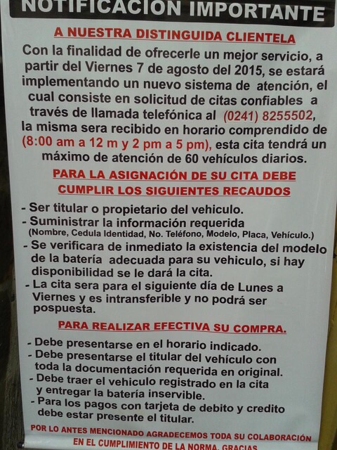 Compra de baterías por listado genera disputa en la Duncan de Puerto La Cruz