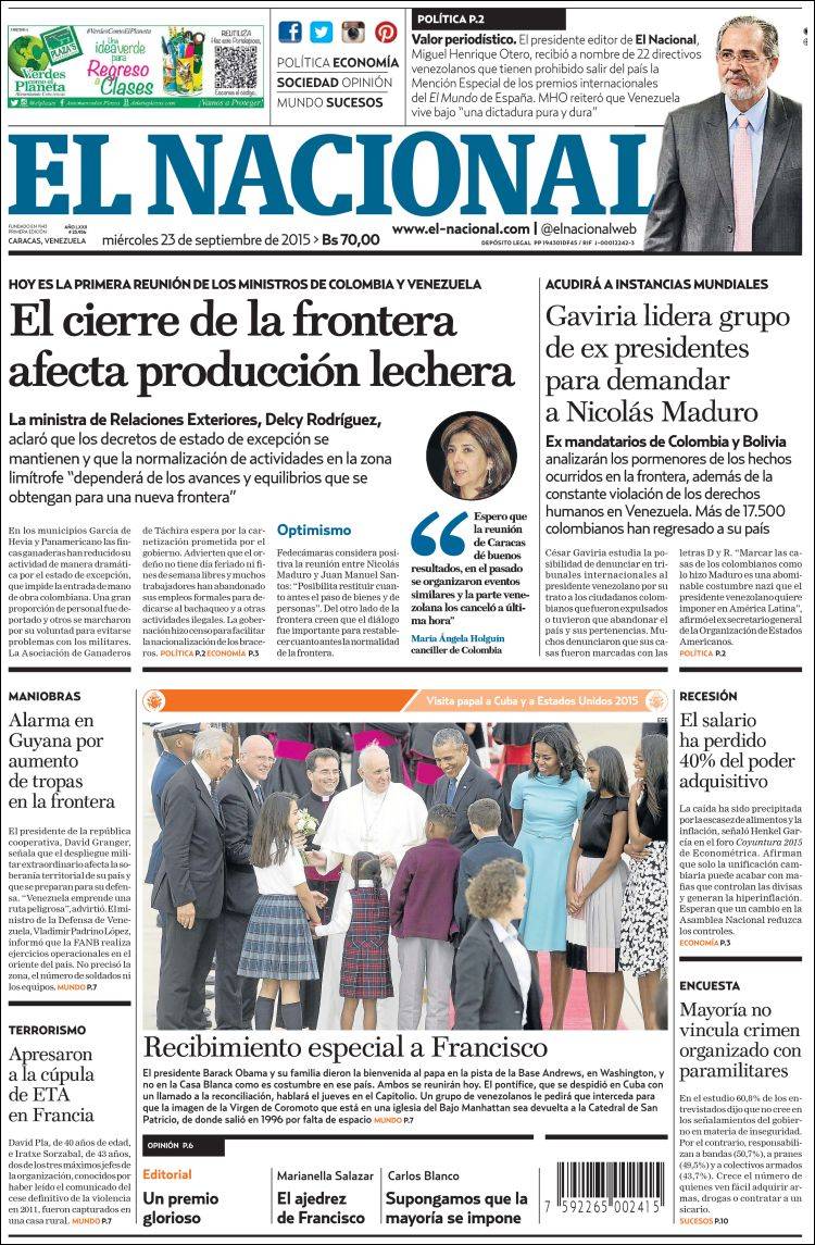 Portadas de este miércoles 23 de septiembre de 2015