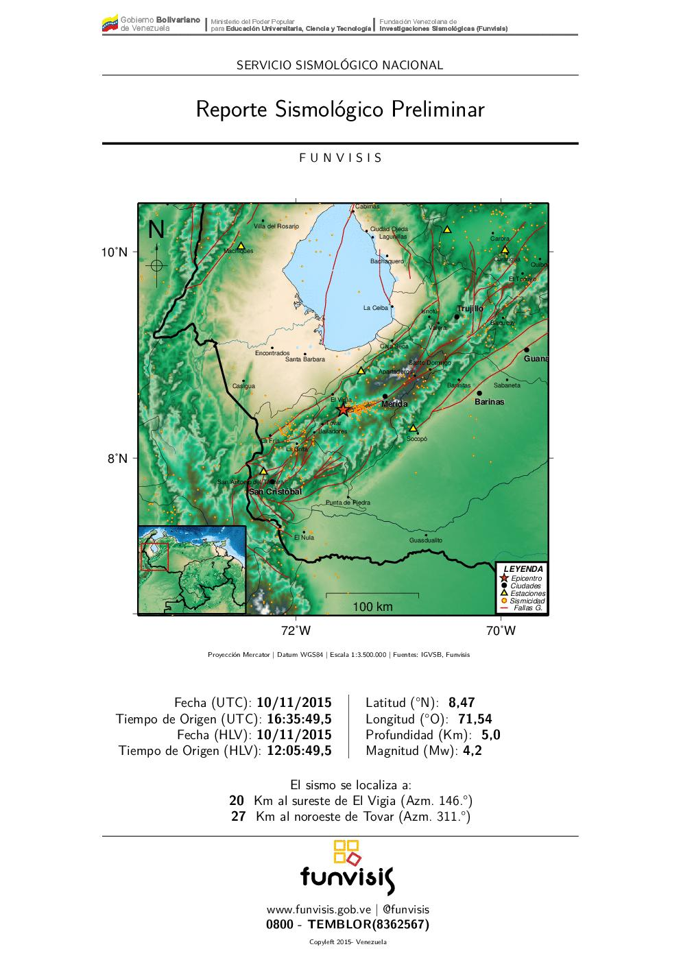 Sismo de 4.2 se registró este martes al mediodía en El Vigía