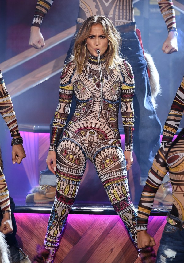 LOS ANGELES, CA - NOVEMBER 22: Host Jennifer Lopez performs onstage during the 2015 American Music Awards at Microsoft Theater on November 22, 2015 in Los Angeles, California.   Kevin Winter/Getty Images/AFP