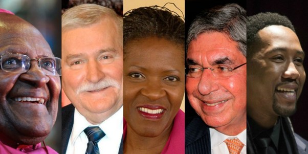 Foto: Desmond Tutu, Lech Walesa, Mpho Tutu, Oscar Arias y Ndaba Mandela. (De izquierda a derecha)