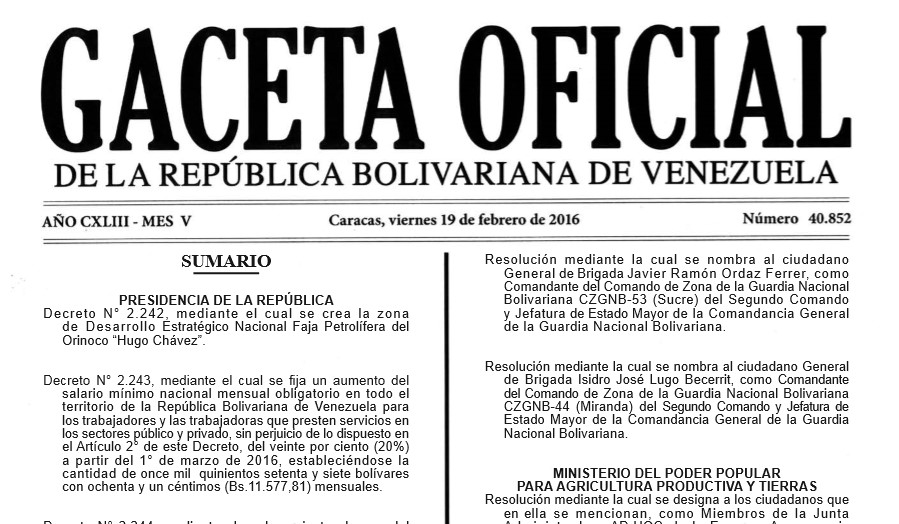 En Gaceta aumento de salario mínimo y ticket alimentación