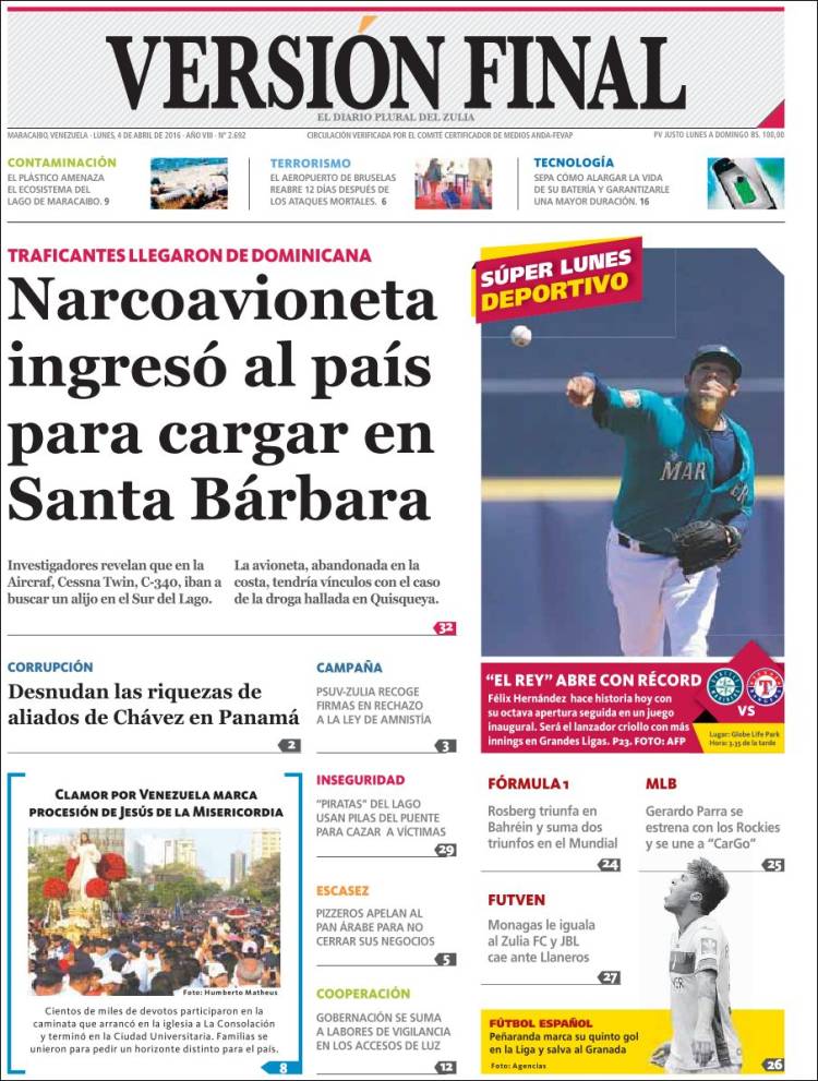 Portadas del lunes 04 de abril de 2016