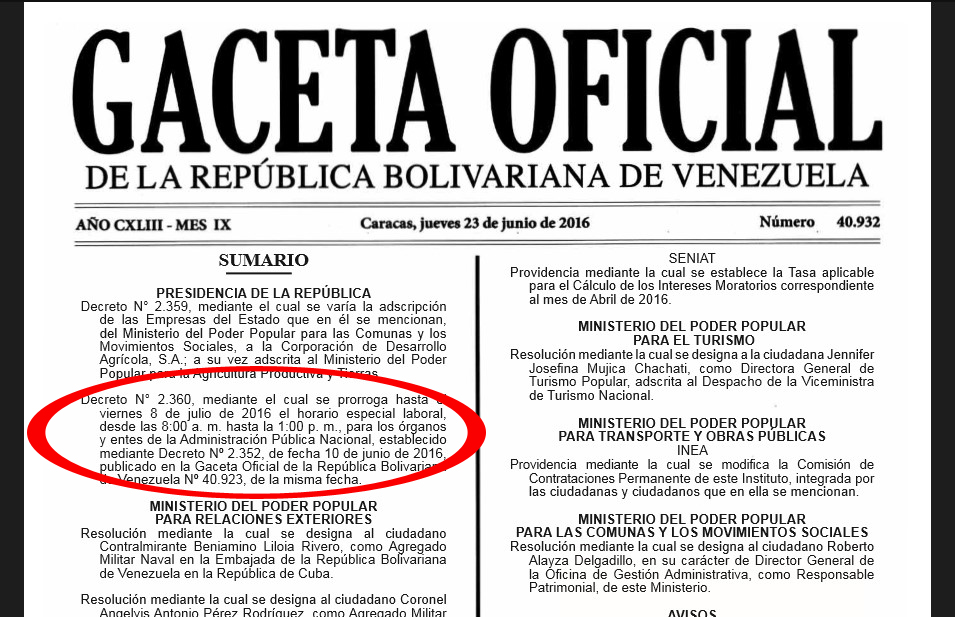 En Gaceta nuevo horario laboral  para la administración pública